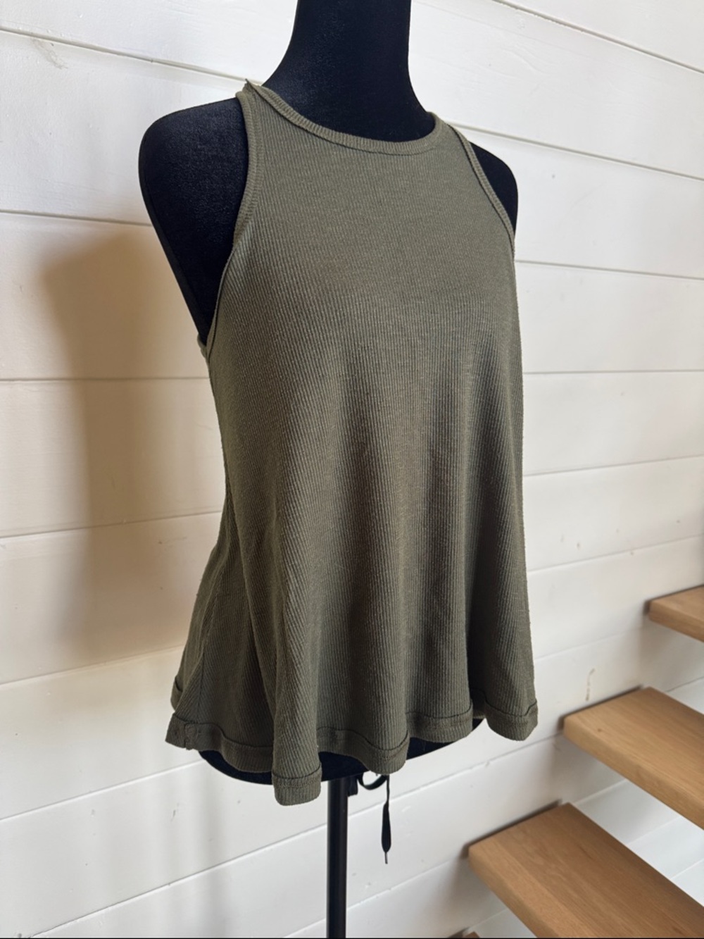 Free People Long Beach A-Line Tank Army Green Ribbed Swing Women’s Small